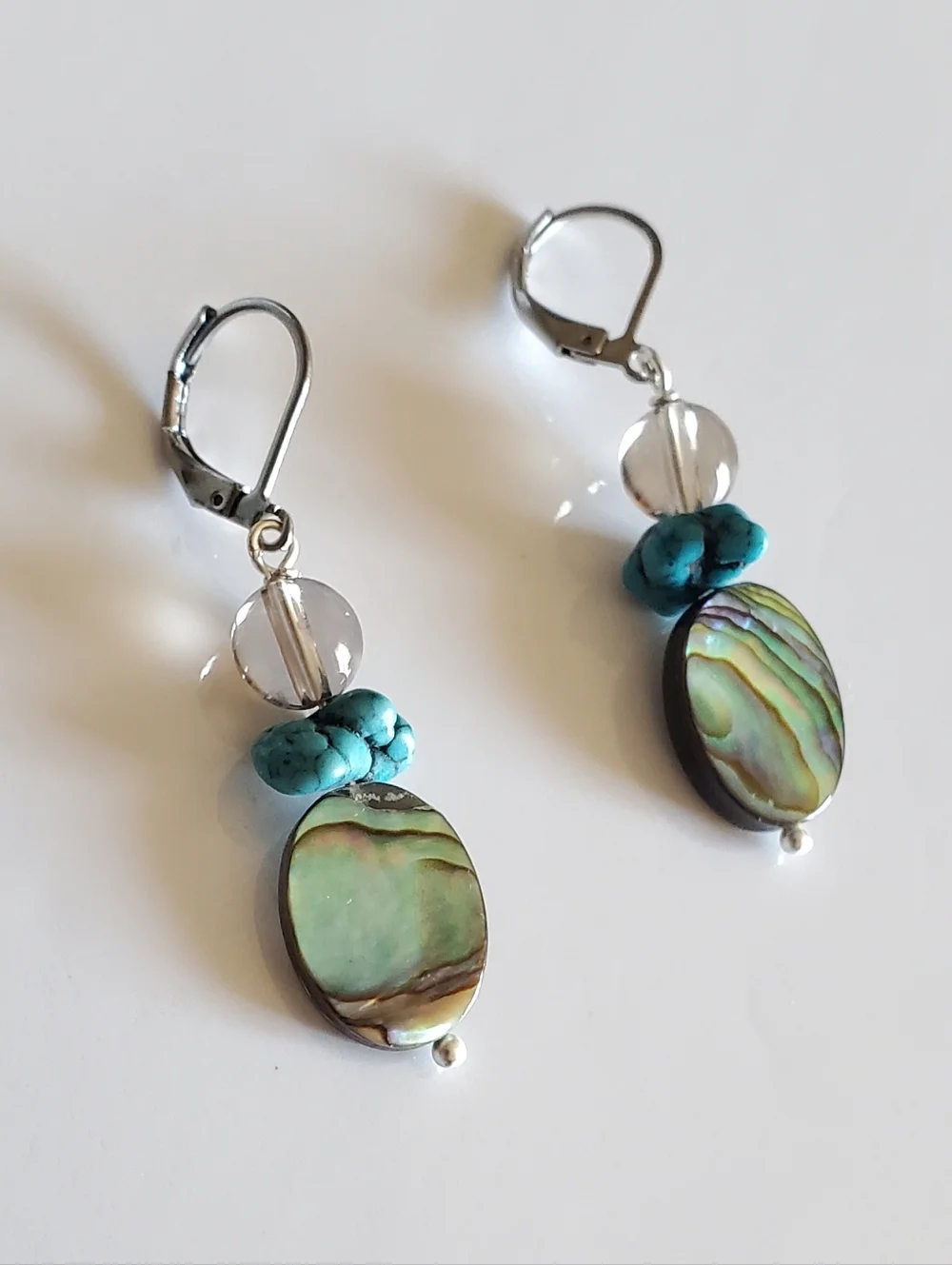 Turquoise & Abalone Drop Earrings - Picture 1 of 5